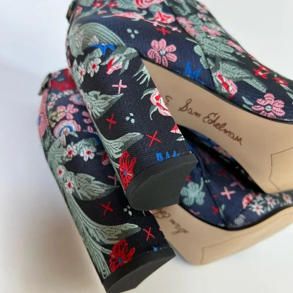 Sam Edelman Floral Embroidered Ankle Booties Block Heel Zip Sz 6.5 - Picture 10 of 16